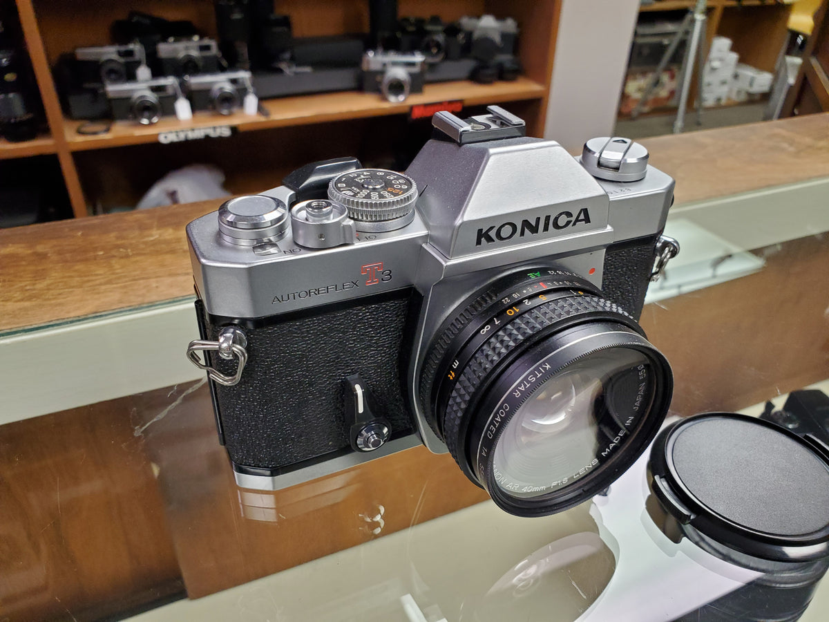Konica Autoreflex T3, 35mm SLR Film Camera w/ 40m F1.8 Lens, CLA'd