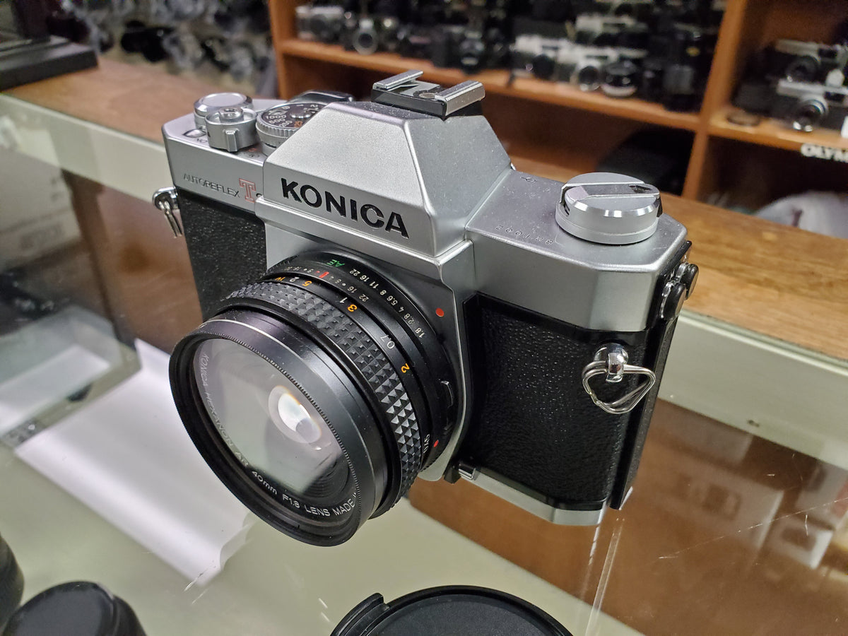 Konica Autoreflex T3, 35mm SLR Film Camera w/ 40m F1.8 Lens, CLA'd
