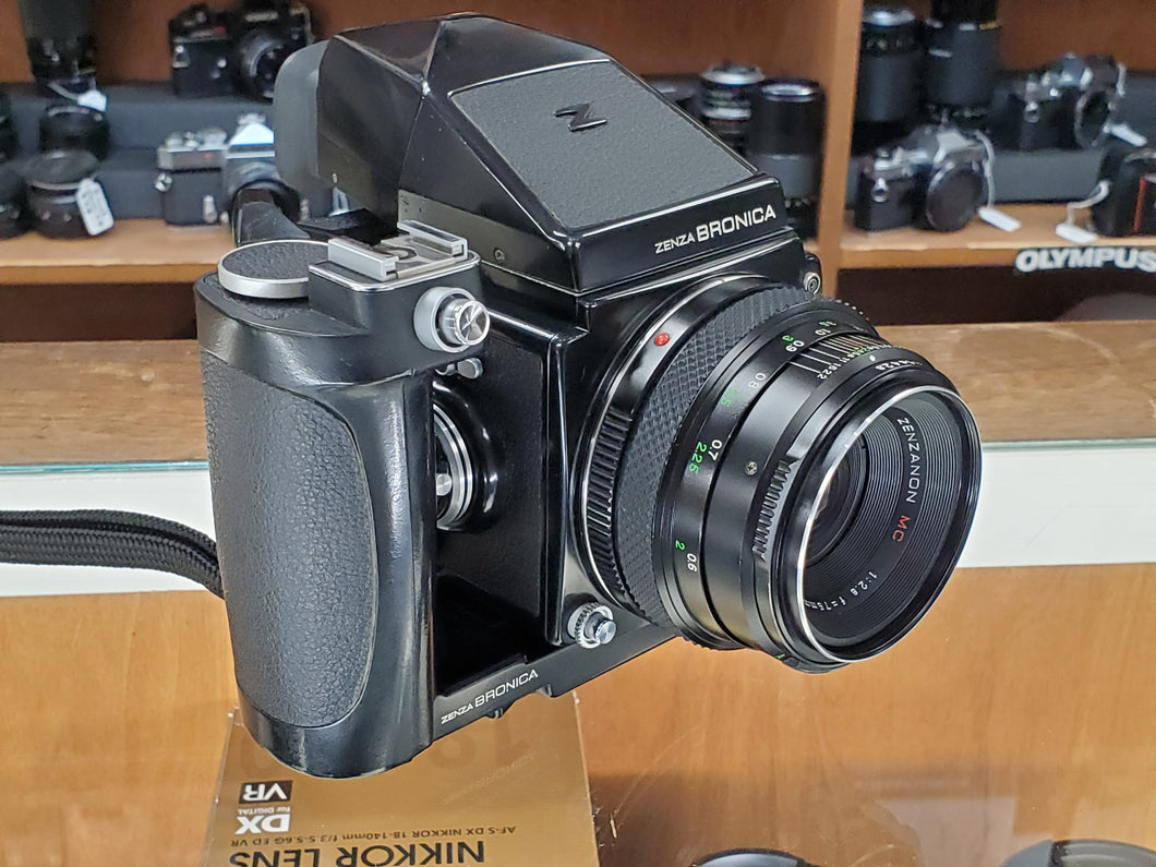 MINT Bronica ETR-C Medium Format w/ Zenza MC 75mm 2.8 Lens, Prism Finder, CLA, Grip - Paramount Camera & Repair