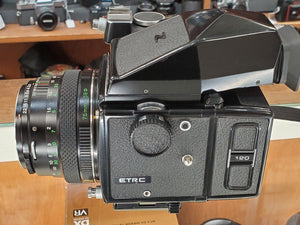 MINT Bronica ETR-C Medium Format w/ Zenza MC 75mm 2.8 Lens, Prism Finder, CLA, Grip