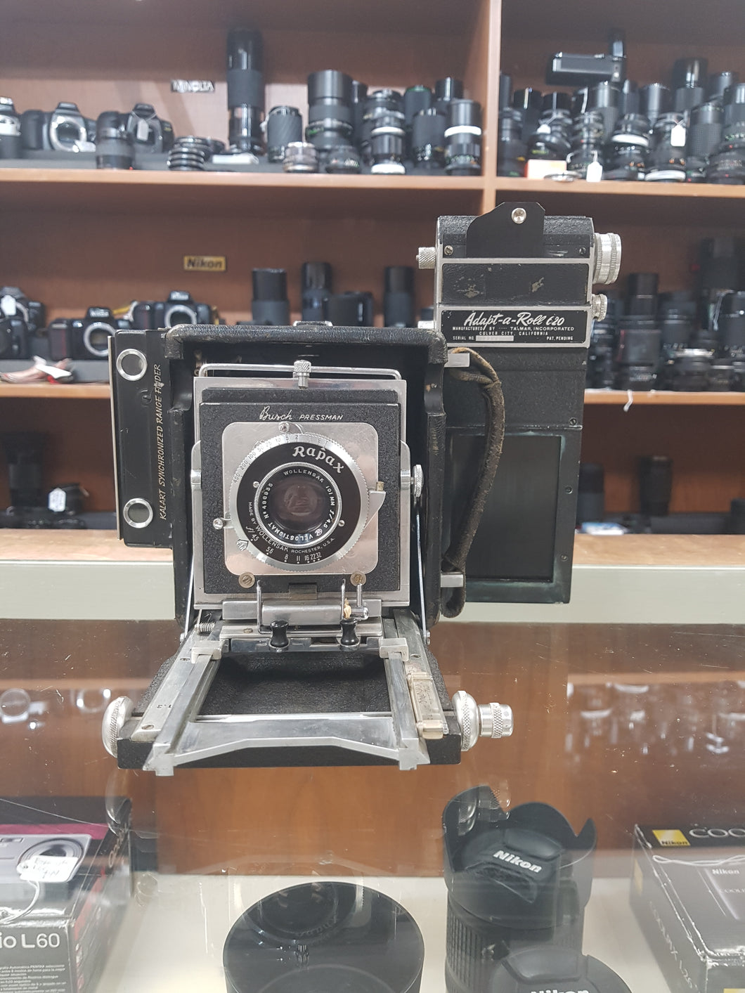 Busch Pressman C 1.3-4' with Wollensak Rapax 101mm F/4.5 Lens and Adapt-a-roll 620