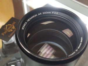 Konica Hexanon AR 200mm F3.5, Rare Prime Lens, Manual Film, Mint Condition - Paramount Camera & Repair