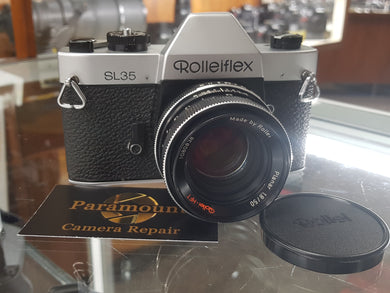 Rolleiflex SL35 35mm SLR Film Camera, CLA'd w/ Planar Rollei 50mm 1.8 HFT Lens - Paramount Camera & Repair