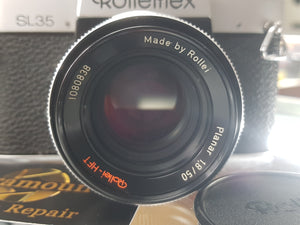 Rolleiflex SL35 35mm SLR Film Camera, CLA'd w/ Planar Rollei 50mm 1.8 HFT Lens - Paramount Camera & Repair