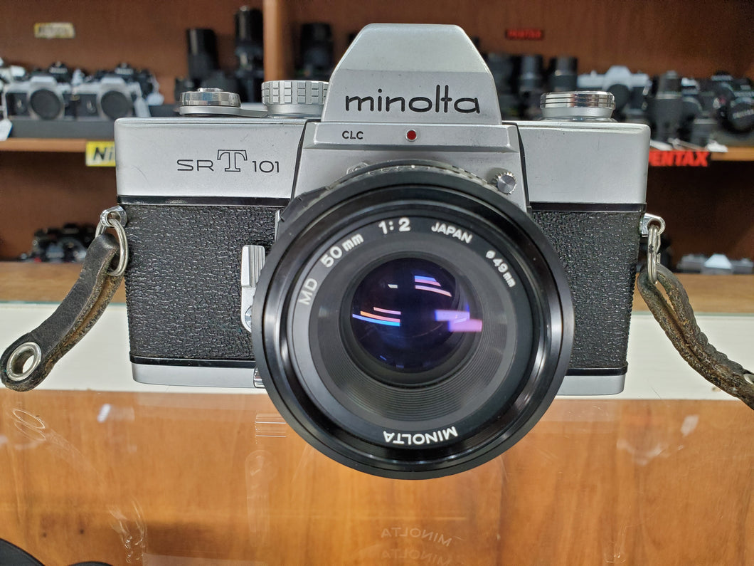 Minolta SRT101 CLC, 35mm SLR Film Camera w/ 50mm F2 Lens, Professional CLA, Canada - Paramount Camera & Repair