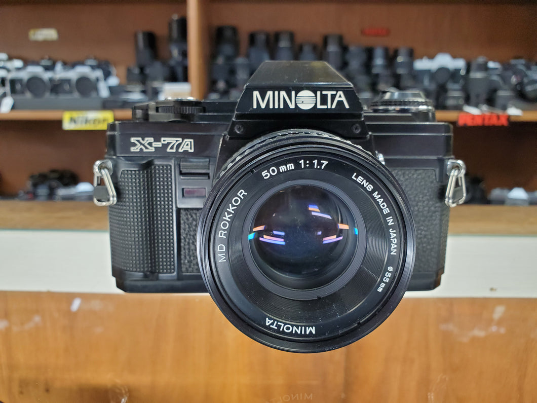 Minolta X-7A, 35mm SLR Film Camera w/ Rokkor 50m 1.7 Lens, Professional CLA, Canada - Paramount Camera & Repair