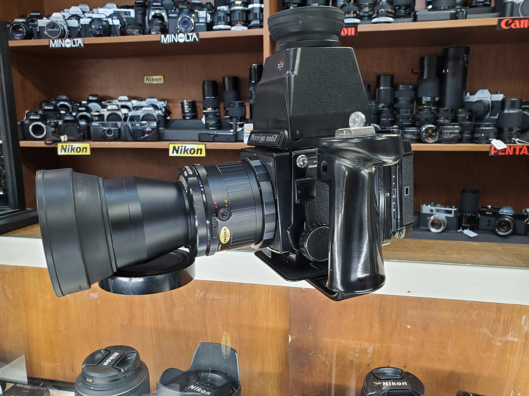 Mamiya RB67 Pro S Medium Format w/Mamiya-Sekor 250mm F4.5, Viewfinder, FilmBack, CLA'd, New Lightseals - Paramount Camera & Repair