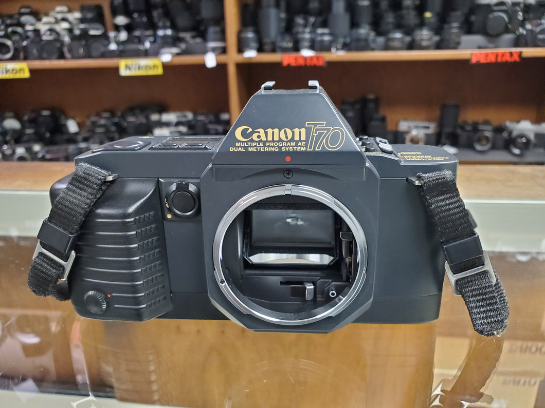 Canon T70 35mm SLR Film Camera, CLA'd, Light Seals, Warranty, Canada - Paramount Camera & Repair