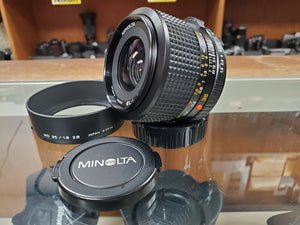 Rare Mint Minolta MD 35mm f1.8 Wide Angle lens with Hood, CLAd, Canada - Paramount Camera & Repair