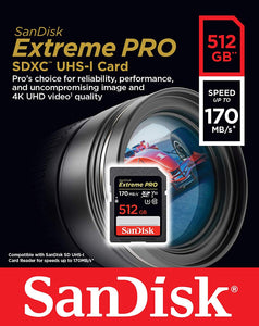 SanDisk 512GB Extreme Pro SDXC SD Card Memory - Read:170mp/s-Write:90mb/s - Paramount Camera & Repair