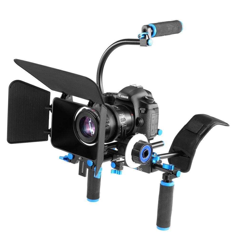 DSLR Deluxe Video Rig Kit- Follow Focus, 15mm Rails, Riser Mounts, Shoulder Support, Matte Box, Front grips & Brackets - Paramount Camera & Repair