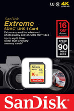 Load image into Gallery viewer, SanDisk Extreme 16GB SDXC UHS-I SD Card Memory Read:90mb/s-Write:40mb/s - Paramount Camera &amp; Repair