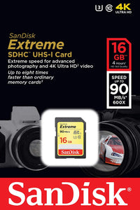 SanDisk Extreme 16GB SDXC UHS-I SD Card Memory Read:90mb/s-Write:40mb/s - Paramount Camera & Repair