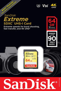 SanDisk Extreme 64GB SDXC UHS-I SD Card Memory Read:90mb/s-Write:40mb/s - Paramount Camera & Repair