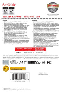 SanDisk Extreme 64GB SDXC UHS-I SD Card Memory Read:90mb/s-Write:40mb/s - Paramount Camera & Repair