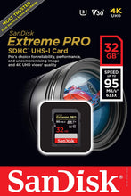 Load image into Gallery viewer, SanDisk Extreme Pro 32GB SDHC UHS-I SD Card Memory - Read:95mb/s-Write:90mb/s - Paramount Camera &amp; Repair
