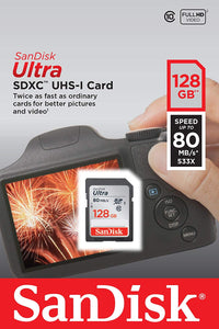 Sandisk 128GB Ultra UHS-I Class 10 SDXC Memory SD Card - Read:80mb/s-Write:30mb/s - Paramount Camera & Repair